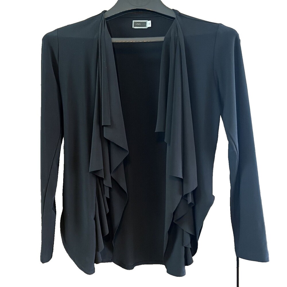 Sympli Black Open Front Cardigan Draped Lightweight Size 10 Lagenlook Minimalist